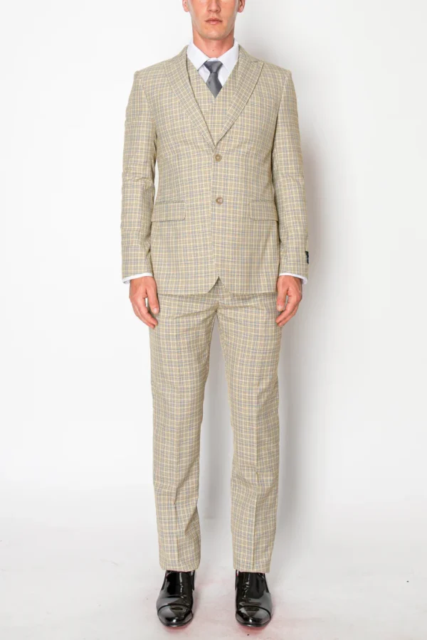 3pc Beige Plaid Suit (105111)